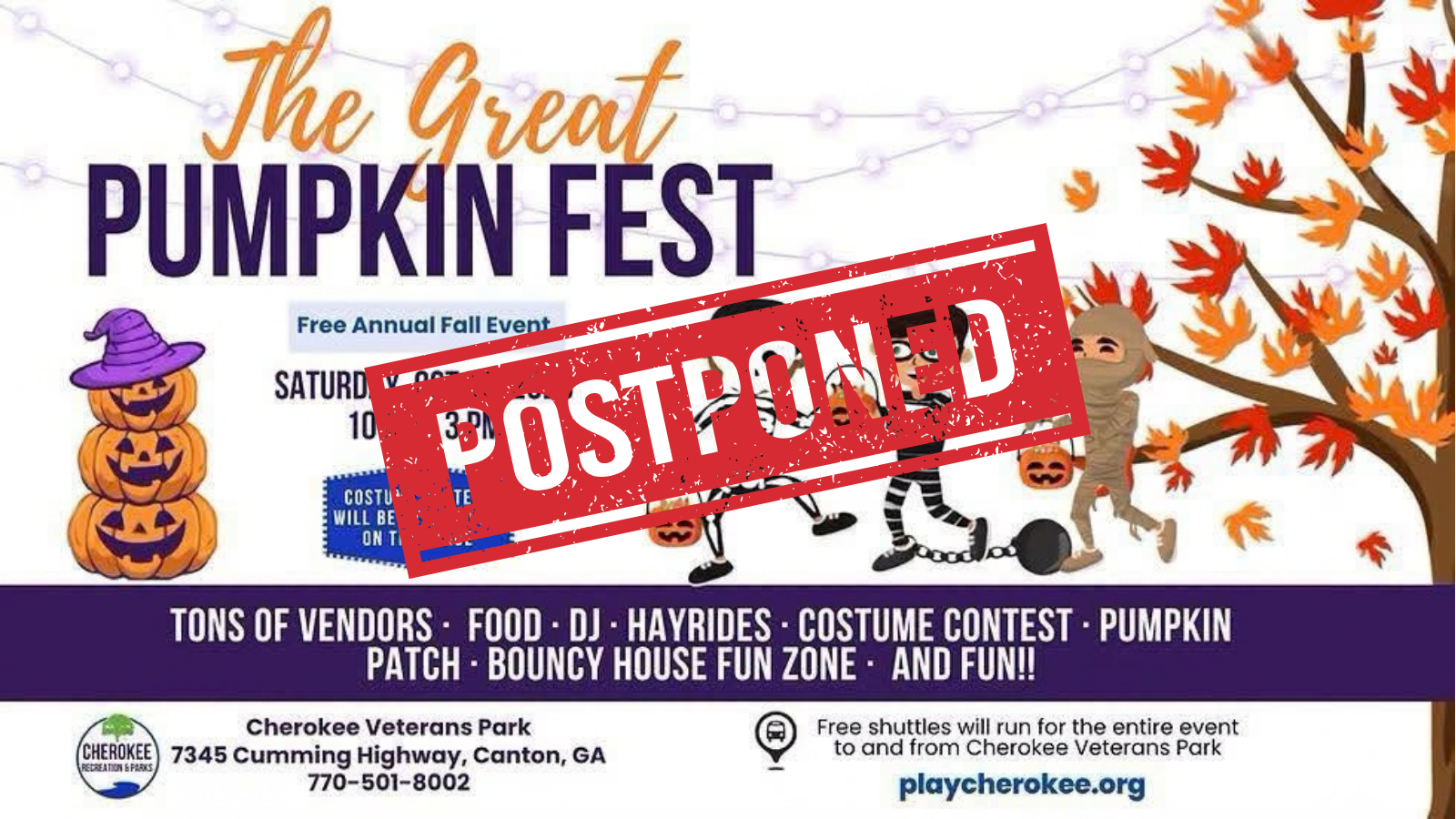 Great Pumpkin Fest Graphic saying postponed
